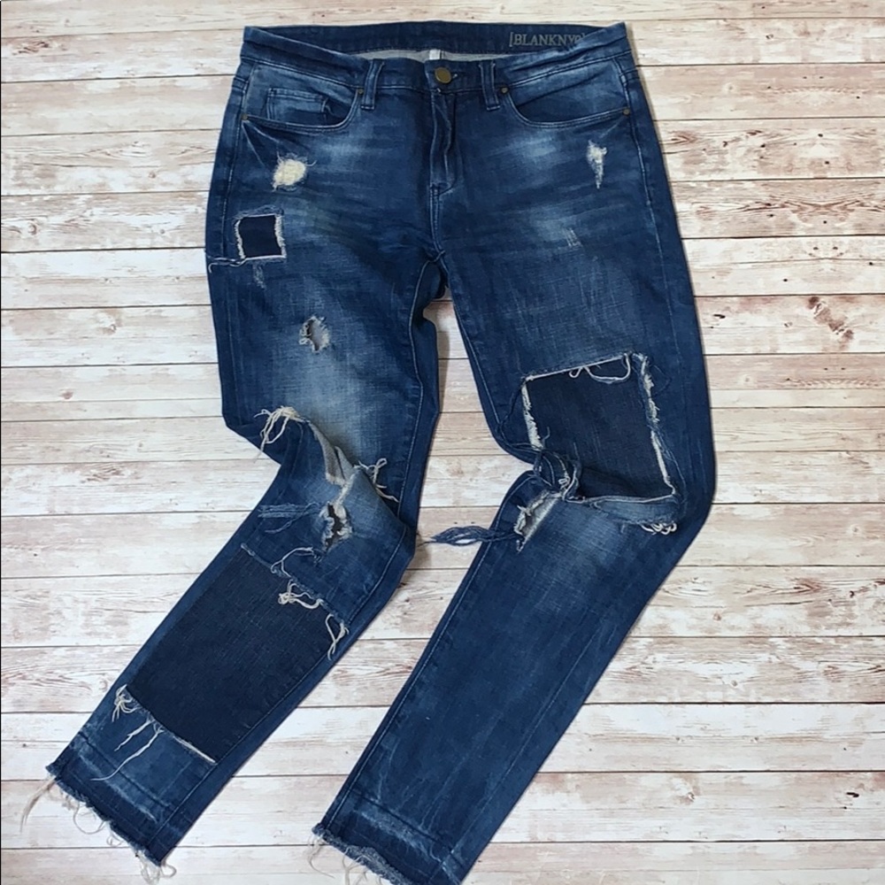 Blank NYC Distressed Jeans Raw Ankle Patches Skinny Size 27